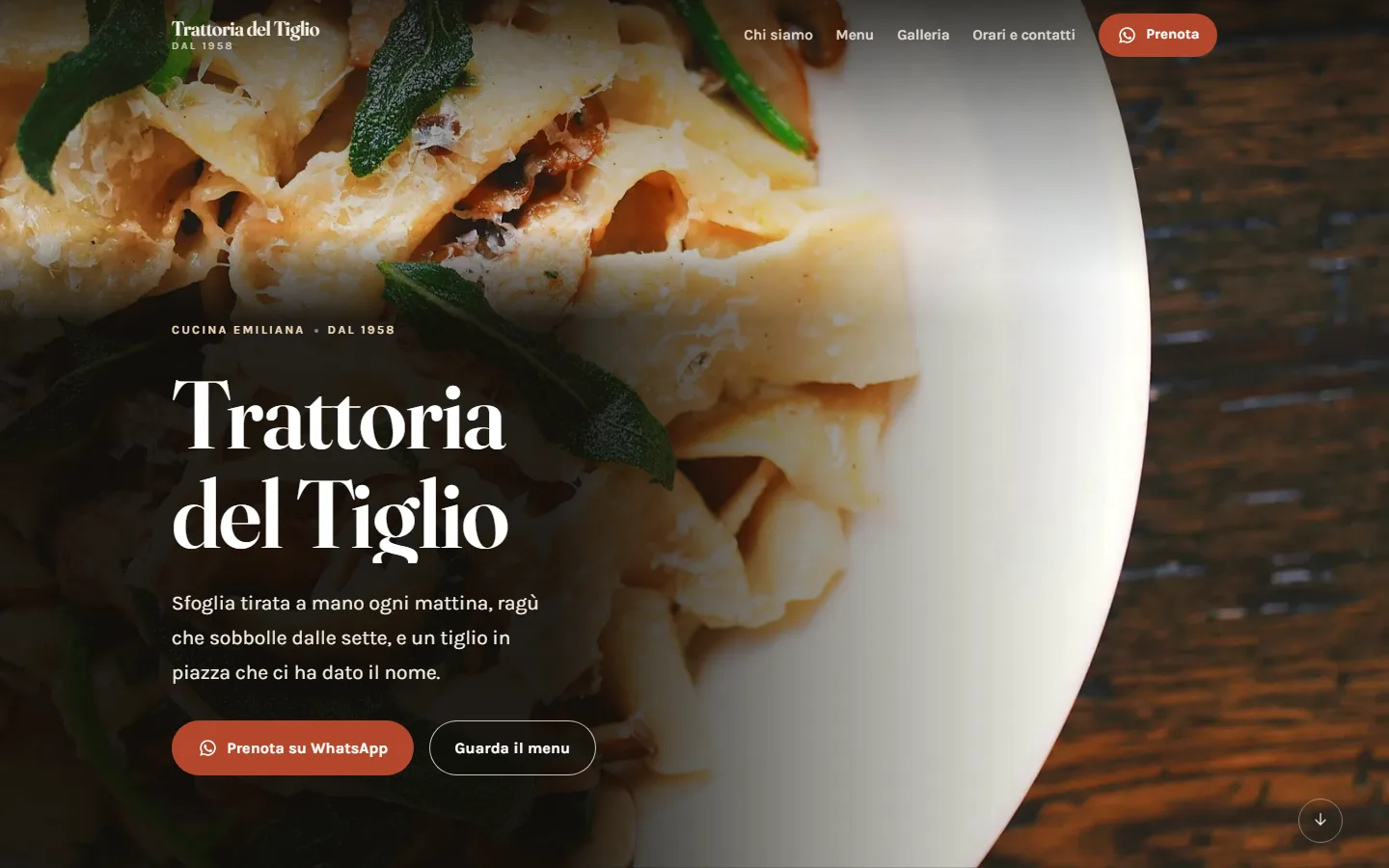 Un sito realizzato da noi: la home della vetrina Trattoria del Tiglio