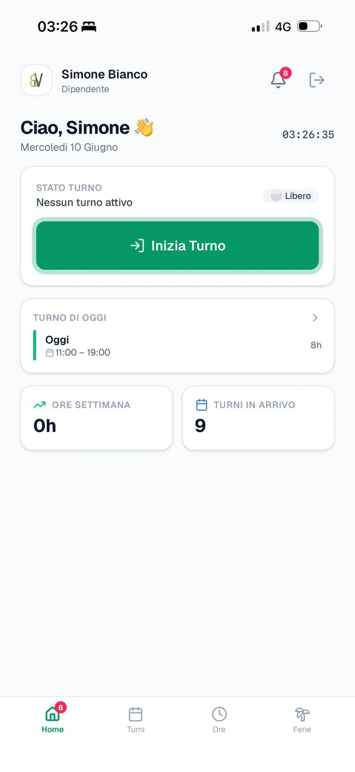 App timbrature: inizio turno dal telefono