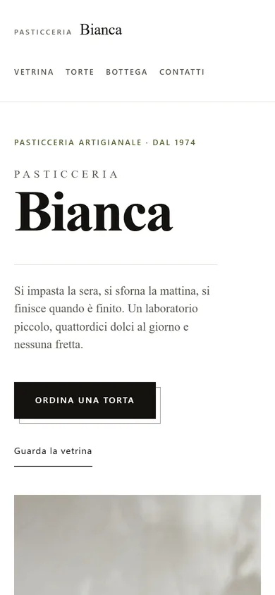 Schermata del sito di esempio Pasticceria Bianca