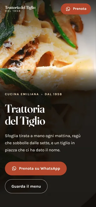 Schermata del sito di esempio Trattoria del Tiglio
